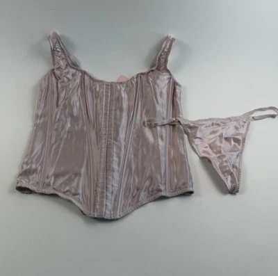 Victoria's Secret Silk The Classic Boned Drawstring Corset Set  Pink  XL  NWT - Image 1 of 4