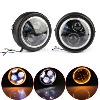 Moto 6.5" Projecteur Phare COB Ampoule LED Ambre Halo Ring Headlight Pour Harley - Photo 1/4