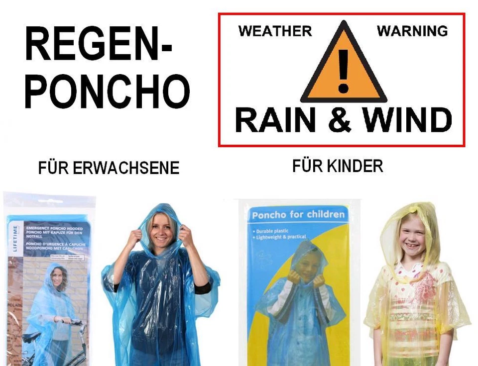 LIFETIME Poncho Regencape Notfallponcho Regenponcho Schutz Nässeschutz Unwetter Regen