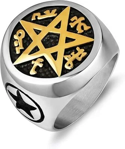 Anillo Anti Posesión Pentagrama Acero Inoxidable Símbolo Trampa Diablos Sobrenaturales - Imagen 1 de 19