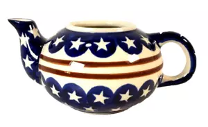 Boleslawiec Polish Pottery Americana Stars & Stripes Red White Blue 3.5” Teapot - Picture 1 of 6
