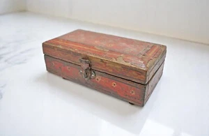 Vintage Wooden Jewellery Storage Box Original Old Hand Crafted Painted - Picture 1 of 7