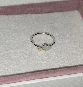 RETIRED Pandora Silver & 14k Gold Luminous Hearts Mother Of Pearl Ring Size 52 - Picture 1 of 10