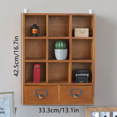 9 Grids Wooden Shelf Storage Display Shelves Office Organizer Cabinet 2 Drawers - Image 1 of 4