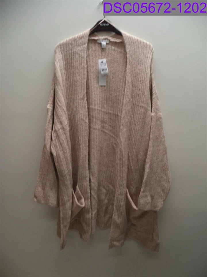 Topshop Womens Cardigan Oatmeal Beige Size 16 Open Front Pockets Ribbed #280