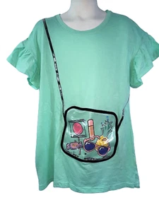 NWOT Girl L 10-12 WONDER NATION Mint Green 3D Crossbody Purse Sequin Ruffle Top! - Picture 1 of 6