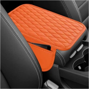 Orange Leather Car Console Thin Armrest Cover with Both Side Storage Bags - Foto 1 di 6