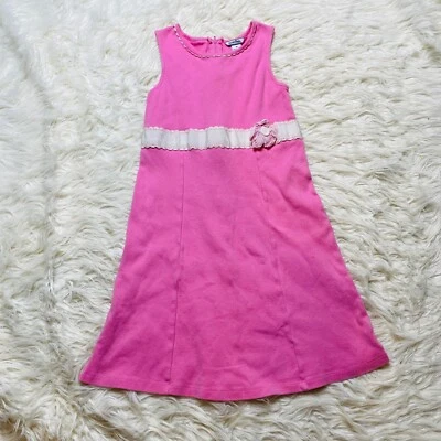 Hartstrings Dress Girls 10 Knit A Line Tank Dress Pink Ribboned Flower Waist - Image 1 of 4