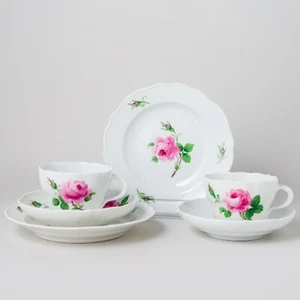 Meissen 2 x Kaffeegedeck 3 tlg. (6 Teile) Rote Rose Weißer Rand 2. Wahl - Picture 1 of 18