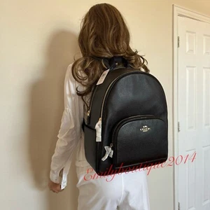 Mochila de cancha grande Coach 5669 nueva con etiquetas de cuero granulado en bolso negro con cremallera - Imagen 1 de 14