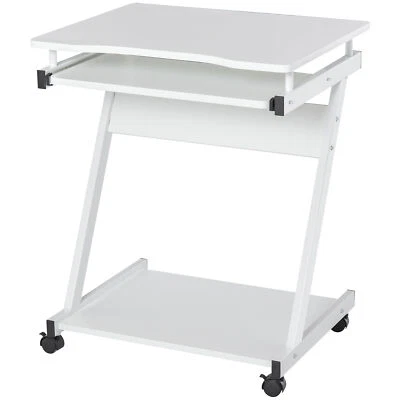 Compact Computer Table Wheels Wooden Desk Office Study Keyboard Tray Shelf White - Image 1 of 4