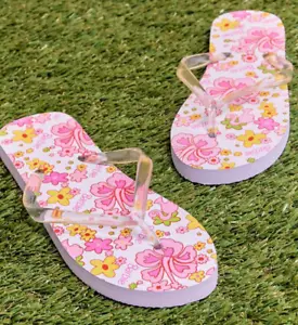 NEW Barbie X Forever 21 Women's Pink White Clear Floral Flip Flops Sandals L - Picture 1 of 5