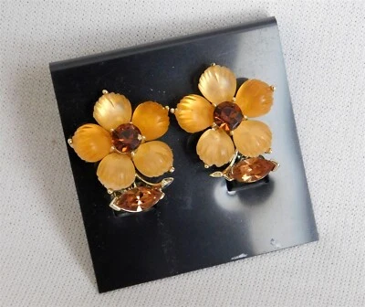 De Colección LISNER Naranja Melocotón Flores Termoestable y Estrás Clip En Pendientes 1" Foto 1 de 4