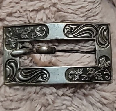 Antique Victorian Silver Plated Belt Buckle C Clasp Pin - Image 1 of 3