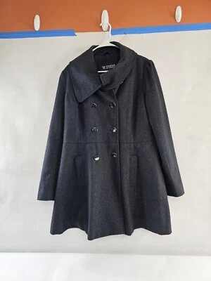 Abrigo Guess Mujer Grande Gris Carbón-Negro Doble Pecho Acampanado Dobladillo Guisante Foto 1 de 4
