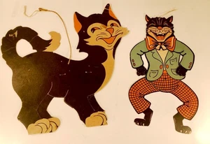 Lote de dos piezas vintage de gatos negros troquelados de Halloween años 40 50 60 articulados - Imagen 1 de 19