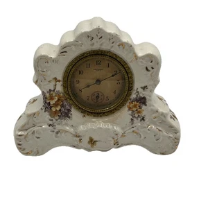Antique Porcelain Mantel Clock With Floral Design Flowers Estate Sale -Works - Picture 1 of 7