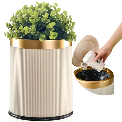 Bathroom Trash Can with Lid - Decorative Trash Bin (Faux Plant) - Small Bathr... - Image 1 of 4