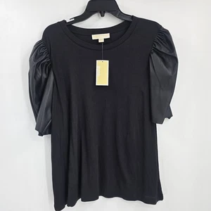 Camicia Michael Kors nera ecopelle manica corta taglia 1X nuova gotica stravagante - Foto 1 di 5