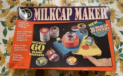 Official Pog Milkcap Maker 1995 Retro Toy Boxed MACHINE & Pogz Pogs Milk Caps - Image 1 of 4