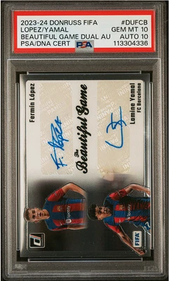 2023-24 Donruss Fifa Rookie Beautiful Game Dual Auto Yamal/Lopez PSA 10/10 FCBE - Image 1 of 2