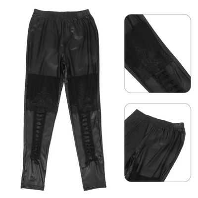 Imitation Lace Splicing Leggings Women High-waisted Pants Thin Tights - Image 1 of 4