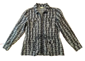 Spartina 449 Linen Floral Blue Thistle Denim Jacket Full Zip Pocket Womens Small - Picture 1 of 16