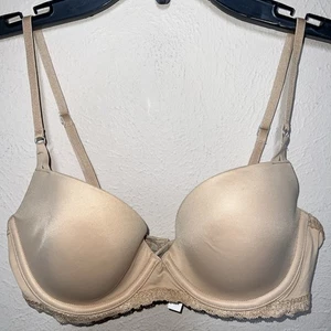 Pink By Victoria’s Secret Sexy Lace Lightly Lined Demi Bra 34C VS Beige Tan Nude - Picture 1 of 12