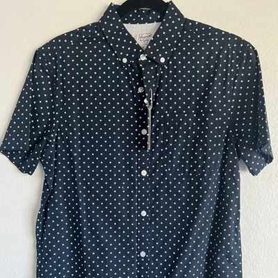Men's Short-Sleeve Button-down Penguin Navy Blue/White Stars $70 NEW Tags Small - Image 1 of 4