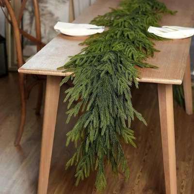 Guirnalda de Navidad de Pino Norfolk Artificial Tacto Real Guirnalda Verde para Manto Foto 1 de 4