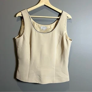 Tahari ASL cremefarbene taillierte ärmellose Bluse mit schwarzen Nähten Größe 12 - Bild 1 von 4