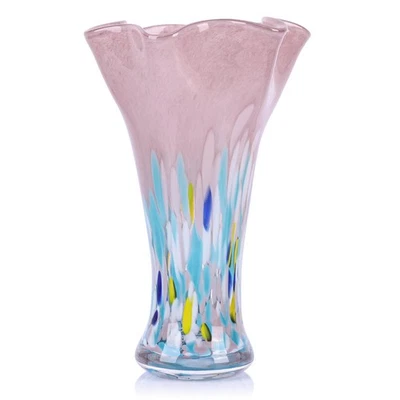 Vasos de vidro blush 9,0" H para flores, vaso de vidro soprado à mão exclusivo blush para casa... - Imagem 1 de 4