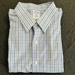 Brooks Brothers Regent Fit Shirt Size 17–6/7 Blue Green Check Non-Iron Cotton - Picture 1 of 8
