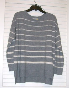 C & C CALIFORNIA GRAY/WHITE STRIPED MERINO WOOL BLEND PULLOVER XL NWT - Picture 1 of 1