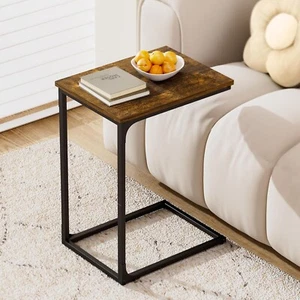 C-Shaped End Table Sofa Side Table with Metal Frame Small TV Tray for Living - Picture 1 of 9