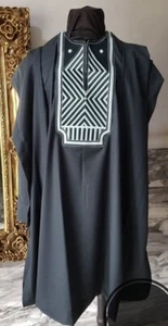 Blue-black & Gray Agbada Babariga 3 Pieces Men Groom Suit Men African Clothing - Picture 1 of 2