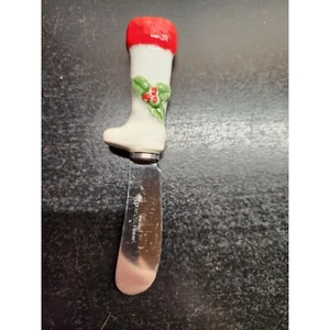 Cuchillo esparcidor de queso bota de Navidad vintage - mango de cerámica festivo - 5,5 pulgadas - Imagen 1 de 6