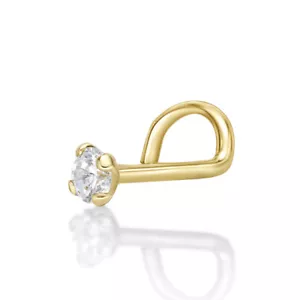 22 Gauge 0.05 Carat Diamond Curved Screw Nose Ring for Women in 14K Yellow Gold - Picture 1 of 9