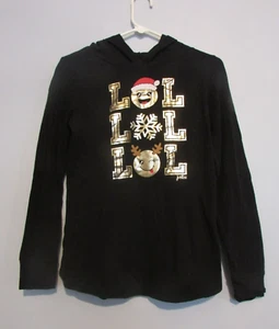 Girls Justice Black Lightweight Hooded Christmas Sweatshirt Size 14 EUC!!! - Picture 1 of 2