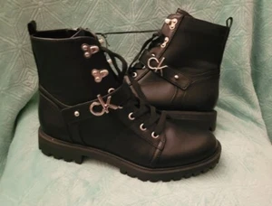 Calvin Klein 'Gavin' Black Lace Up Side Zip Combat Boots Women's Size 8.5M - Picture 1 of 10