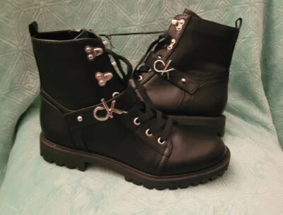 Botas de combate Calvin Klein 'Gavin' negras con cordones cremallera lateral para mujer talla 8,5 M Foto 1 de 4
