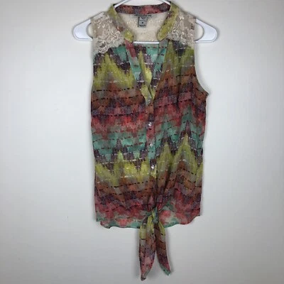 American Rag Cie womens size Med Sleeveless Semi-Sheer with laceTop tie bottom - Image 1 of 3