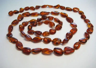 Genuino Hermoso Collar Largo Coñac Ámbar Báltico 15 gr. 27 pulgadas!!! Foto 1 de 4