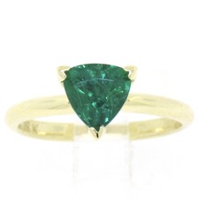 FINE 18K Yellow Gold GIA 1.35ct Trillion Cut Emerald Solitaire Engagement Ring