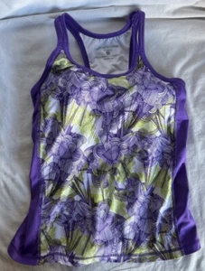 Brooks Workout Tank Top Women’s Size S Purple Floral Built In Bra Sleeveless - Picture 1 of 2