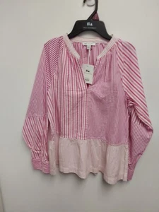 Nwt Free Assembly Womens Peplum Top L/S Pink Stripe XS S M L XL - Picture 1 of 2