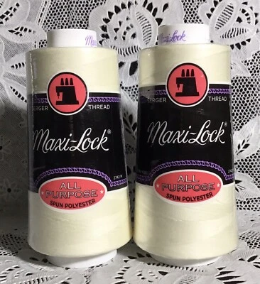 NEW 2 Ivory maxi-lock 3000Yd spools 100% polyester overlock sewing thread TEX 27 - Image 1 of 3