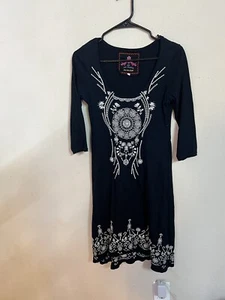 Johnny Was Womens Size XS 3/4 Sleeve Los Angeles Embroidered Dress Navy Blue - Picture 1 of 8