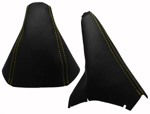 VOLVO V70 II (1999-2008) Cuffia Leva Cambio e Freno 100% Pelle - Cuciture Giallo - Picture 1 of 1