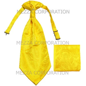 New Vesuvio Napoli Men's Polyester Ascot Cravat Necktie Hankie Paisley Yellow - Picture 1 of 2